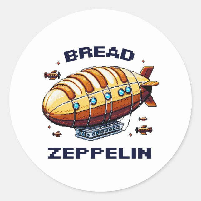 Pegatina Redonda Bread Zeppelin - Whimsical Airship Art (Anverso)