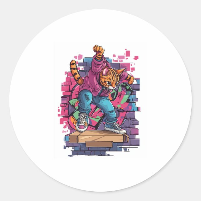 Pegatina Redonda Breakdance Meow - Graffiti urbano (Anverso)