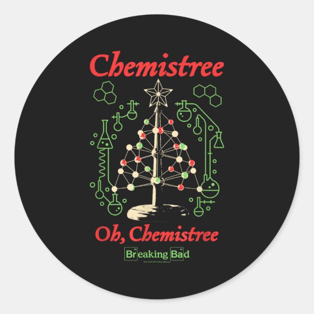 Pegatina Redonda Breaking Bad Oh Chemistree Funny Christmas Science (Anverso)