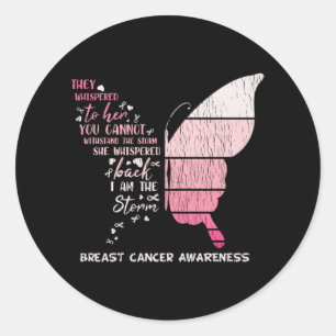 Pegatina Redonda Breast Cancer Awareness Family Matching Butterfly