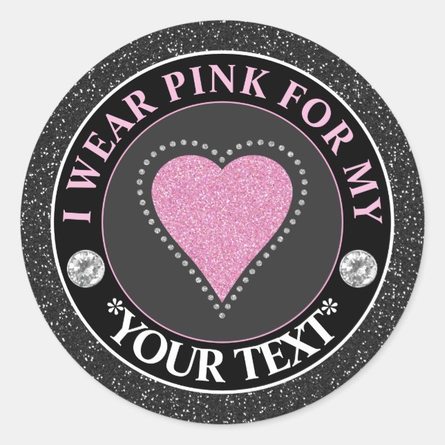 Pegatina Redonda Breast Cancer Awareness Heart I wear Pink For (Anverso)