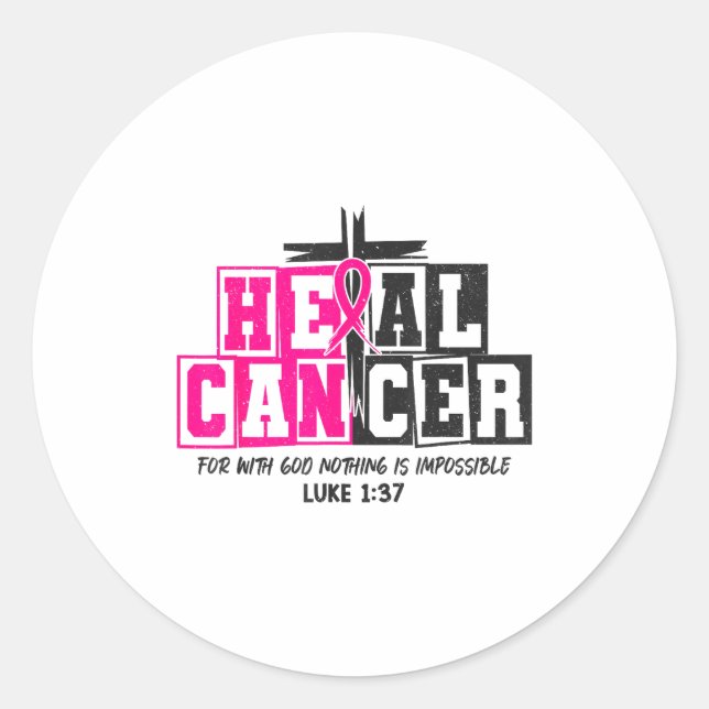Pegatina Redonda Breast Cancer Awareness Nk Ribbon Heal Cancer Chri (Anverso)