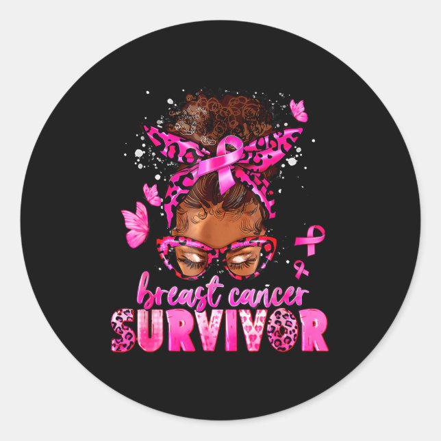 Pegatina Redonda Breast Cancer Awareness Survivor Black Women Melan (Anverso)
