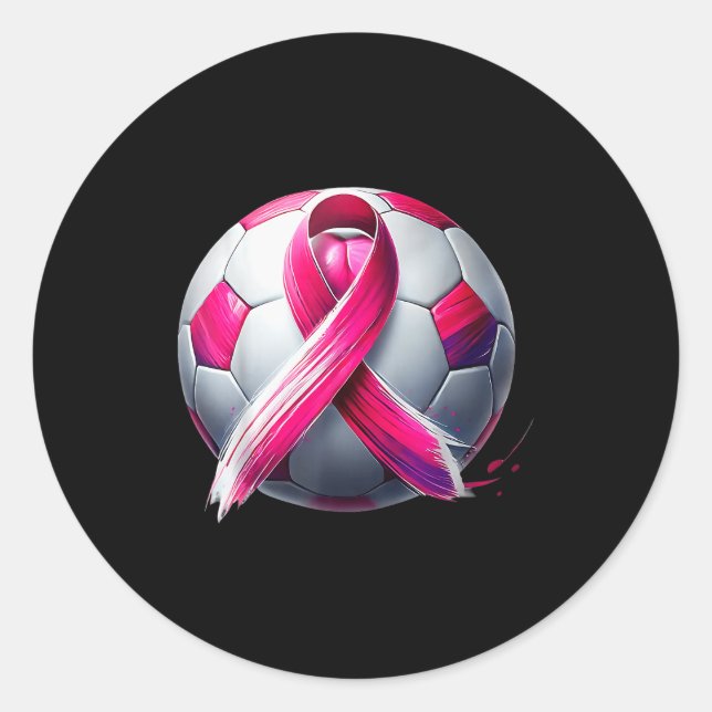 Pegatina Redonda Breast Cancer Soccer Ball Nk Ribbon Kick For A  (Anverso)