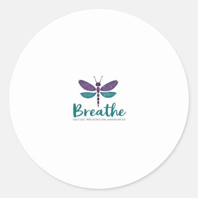 Pegatina Redonda Breathe Dragonfly Suicide Prevention mental health (Anverso)