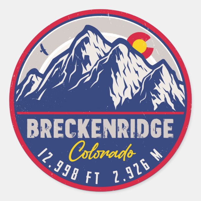 Pegatina Redonda Breckenridge Colorado Ski Sening Mountain Souvenir (Anverso)