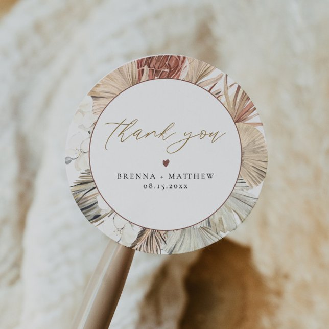 Pegatina Redonda BRENNA Bohemia Terracotta Dry Palm Boho Round (Subido por el creador)