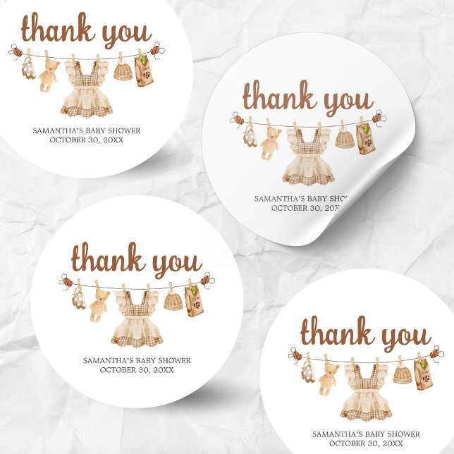 Pegatina Redonda Brewing Coffee Baby Shower (Coffee Little Bean Clothesline Baby Shower Sticker)