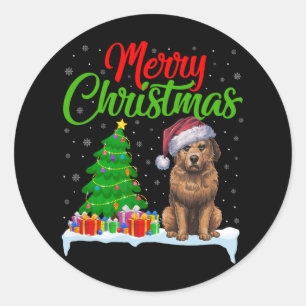 Pegatina Redonda Briard Dog Árbol de Navidad enciende divertida Nav