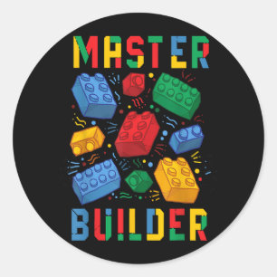 Pegatina Redonda Brick Builder Funny Blocks Building Master Builder