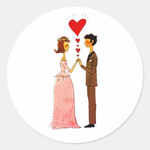 Pegatina Redonda Brida caprichosa y Boda enamorada