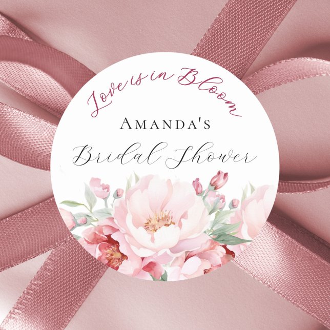 Pegatina Redonda Bridal Ducha flores rosadas amor en flor (Subido por el creador)