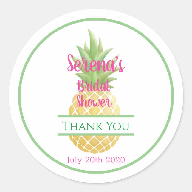Pegatina Redonda Bridal Shower Aloha Bride Pineapple Gracias (Anverso)