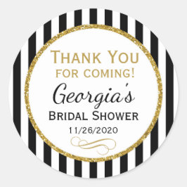 Pegatina Redonda Bridal Shower Black Stripe Gracias Etiquetas Favor