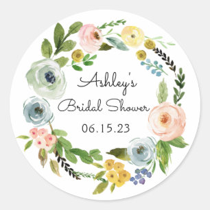 Pegatina Redonda Bridal Shower Favor Flor de Wreath floral Primaver