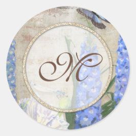 Pegatina Redonda Bridal Shower Favor Sedes Dragonfly Butterfly Art