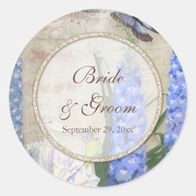 Pegatina Redonda Bridal Shower Favor Sedes Dragonfly Butterfly Art (Anverso)