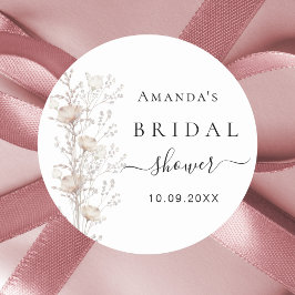 Pegatina Redonda Bridal Shower flor silvestre beige