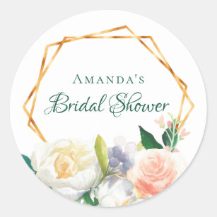Pegatina Redonda Bridal Shower floraciones de color agua geométrica