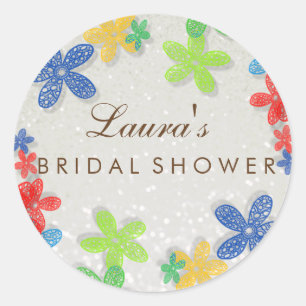 Pegatina Redonda Bridal Shower Floral Confetti Pearl
