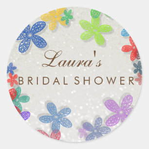 Pegatina Redonda Bridal Shower Floral Confetti Pearl