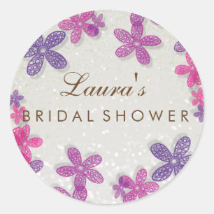 Pegatina Redonda Bridal Shower Floral Confetti Pearl