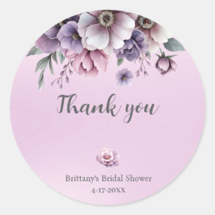 Pegatina Redonda Bridal Shower Lavender acuarela Flora
