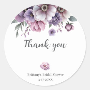 Pegatina Redonda Bridal Shower Lavender acuarela Flora