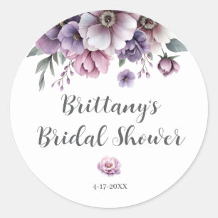 Pegatina Redonda Bridal Shower Lavender acuarela Flora