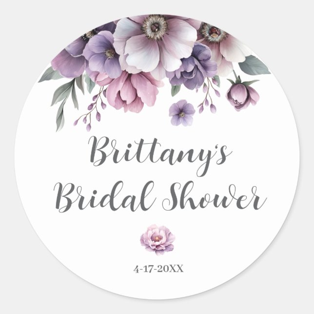 Pegatina Redonda Bridal Shower Lavender acuarela Flora (Anverso)