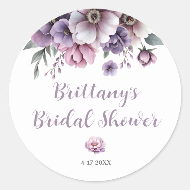 Pegatina Redonda Bridal Shower Lavender acuarela Flora (Anverso)