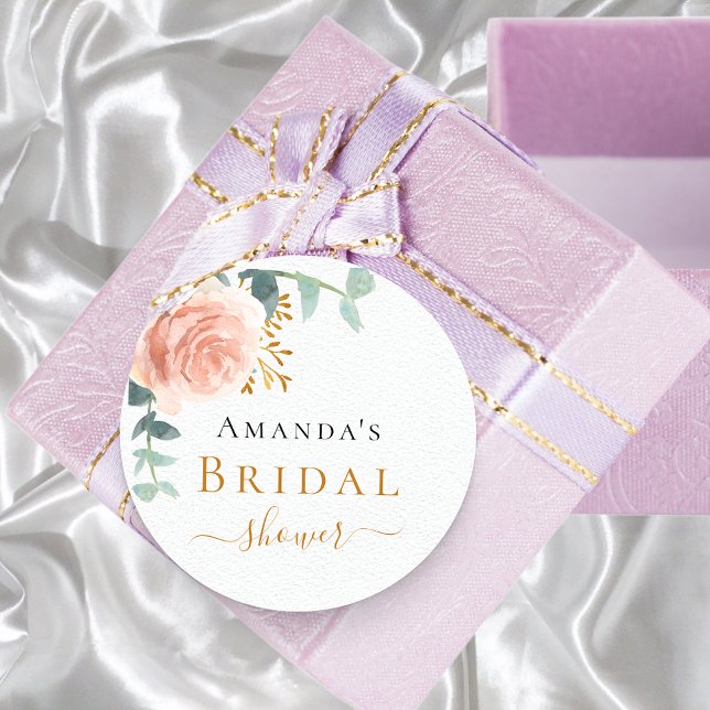 Pegatina Redonda Bridal Shower rosa oro eucalipto floral vegetación (Subido por el creador)