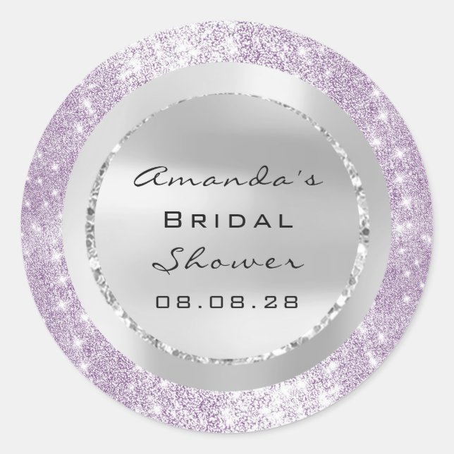 Pegatina Redonda Bridal Shower Sweet 16th Purple Spark Purpurina Gr (Anverso)
