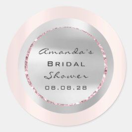 Pegatina Redonda Bridal Shower Sweet 16th Rosa Sparkly Purpurina Gr
