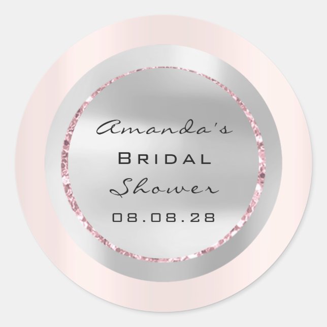 Pegatina Redonda Bridal Shower Sweet 16th Rosa Sparkly Purpurina Gr (Anverso)