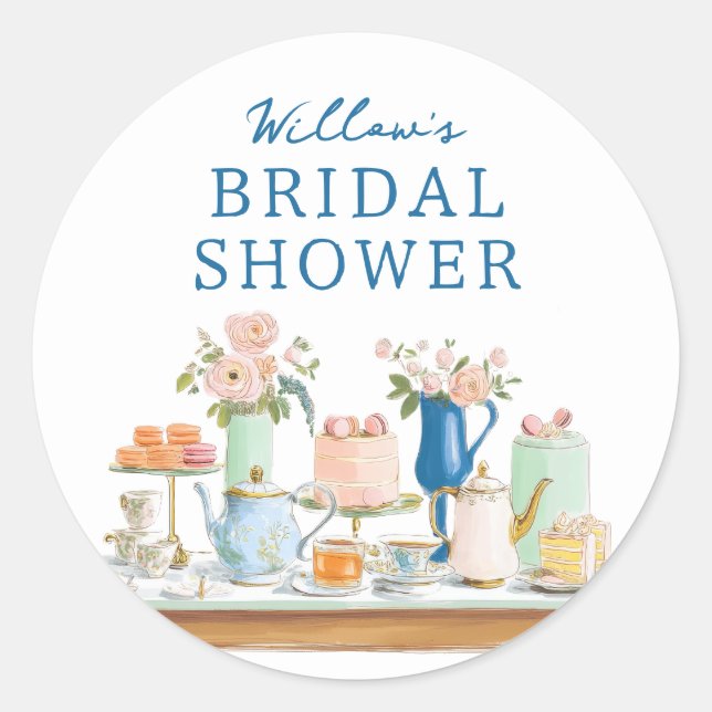 Pegatina Redonda Bridal Shower Tea Party Stickers (Anverso)