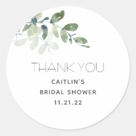 Pegatina Redonda Bridal Shower Watercolor Greenerenery Gracias
