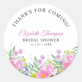 Pegatina Redonda Bridal shower with wildflowers Pink Color