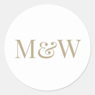Pegatina Redonda Bride Groom Gold Initials White