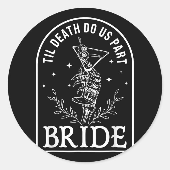 Pegatina Redonda Bride Groom Skeleton Pareja Boda Hallo (Anverso)