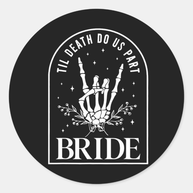 Pegatina Redonda Bride Groom Skeleton Rock Hand Boda Hal (Anverso)