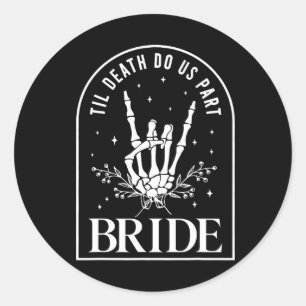 Pegatina Redonda Bride Groom Skeleton Rock Hand Boda Hal