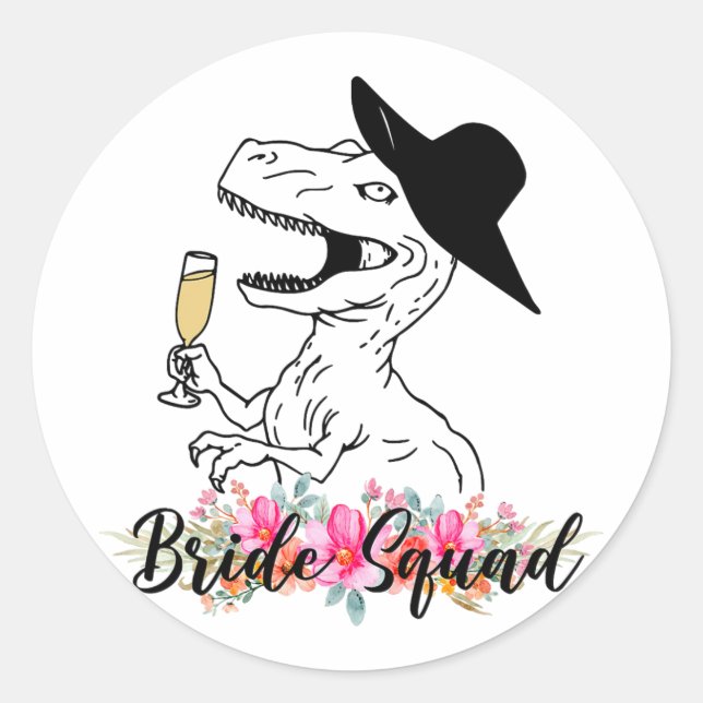 Pegatina Redonda Bride Squad Dinosaur Bridesmaid Floral Bachelorett (Anverso)