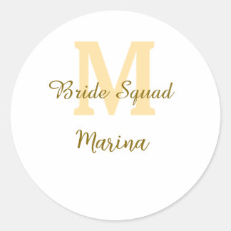 Pegatina Redonda Bride squad monogram golden bridal shower simple