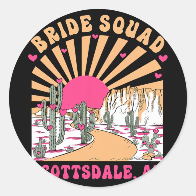 Pegatina Redonda Bride Squad Scottsdale Desert Disco Bachelorette P (Anverso)