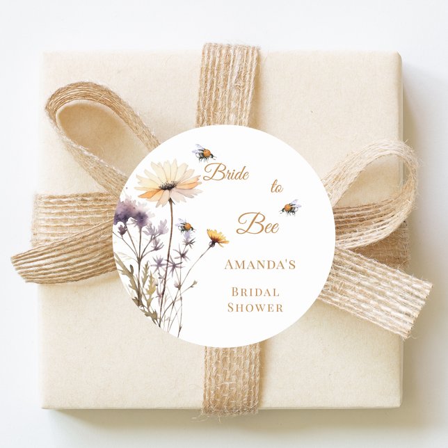 Pegatina Redonda Bride to bee wildflower ivory bridal shower (Subido por el creador)