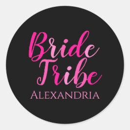 Pegatina Redonda Bride Tribe Despedida de Soltera Rosa Fucsia Negro