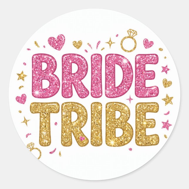 Pegatina Redonda Bride Tribe Glitter Sticker (Anverso)