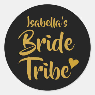 Pegatina Redonda Bride Tribe Gold Heart Bridal Shower
