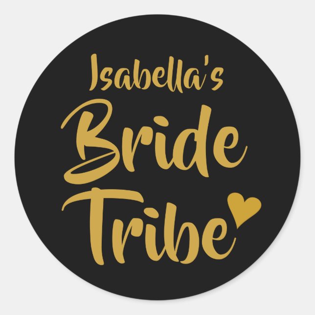 Pegatina Redonda Bride Tribe Gold Heart Bridal Shower (Anverso)